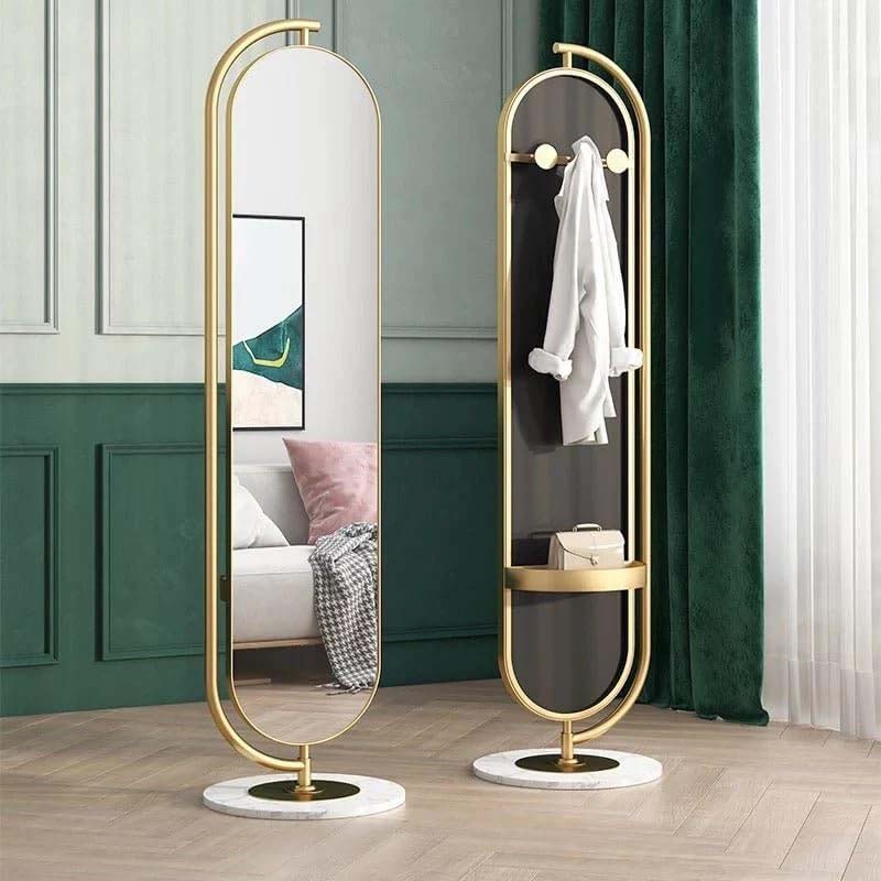 Floor Hanger & Rotatable Oval Shape Mirror for Floor, Gold