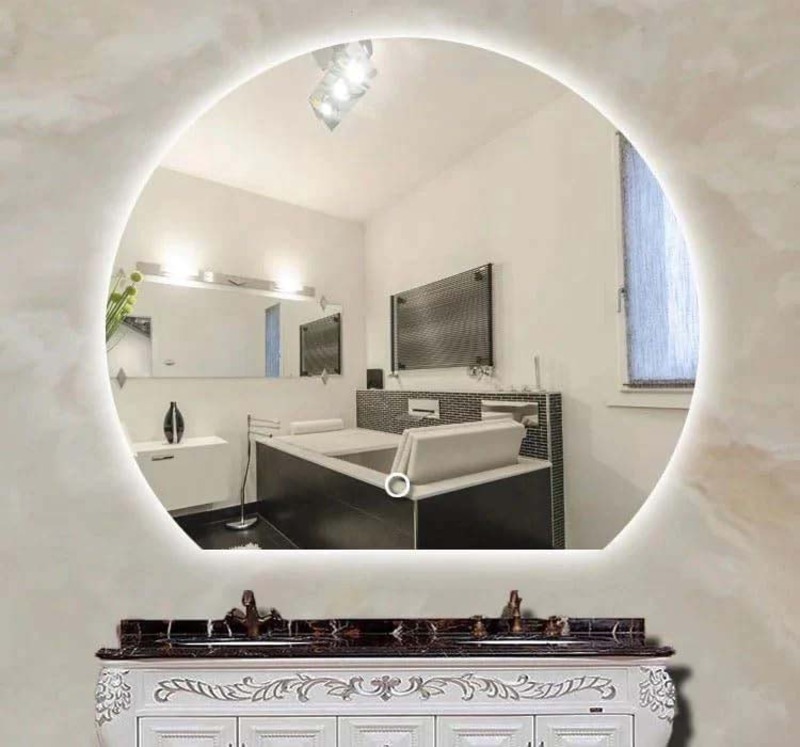 Half Moon Shape Round Wall Mirror with Led, Clear