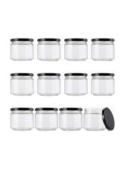 Clear Glass Jar with Black Metal Lid, 12 x 285ml, Transparent