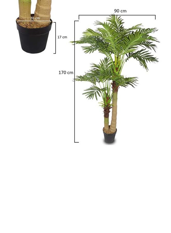 Nearly Natural Real Touch Artificial BroadLeaf Lady Palm, 90 x 90 x 170cm, Green/Brown