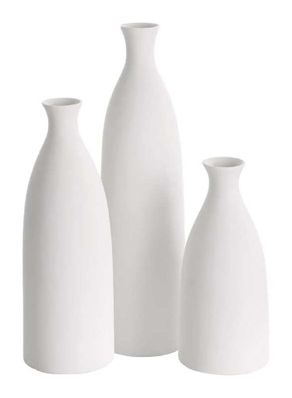 Bottle Shape Fiber Glass Vase, 3 Pieces, 60 x 17 x 17cm, White