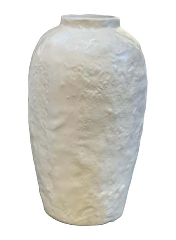 Modern Long Round Ceramic Vase, 17 x 17 x 30cm, Off White