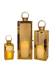 Outdoor Hurricane Square Candle Lantern Set, 12 x 4.5 x 4.5cm, Gold