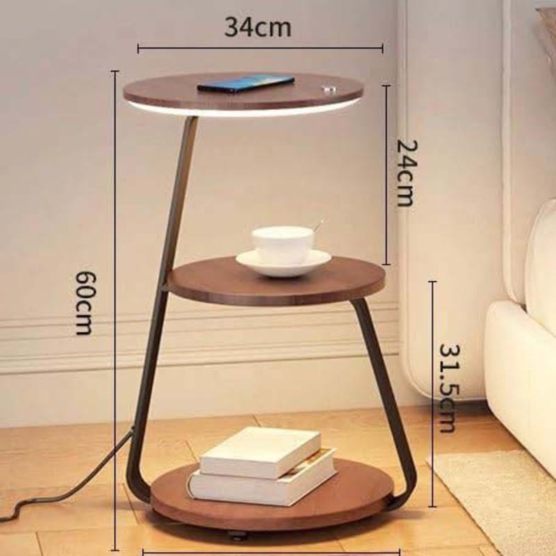 Side Table With Wireless Charger, 34 x 34 x 60cm, Beige/Black