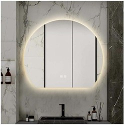 Half Moon Shape Round Wall Mirror with Led, Clear