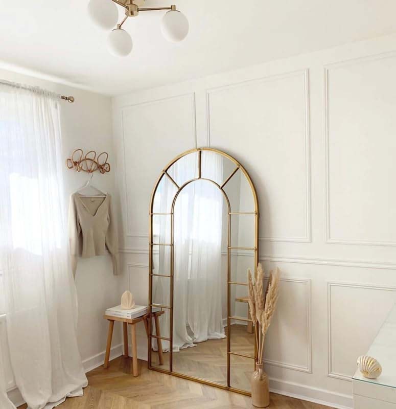 Window Arch Shape Mirror with Elegant Design for Decoration, Gold