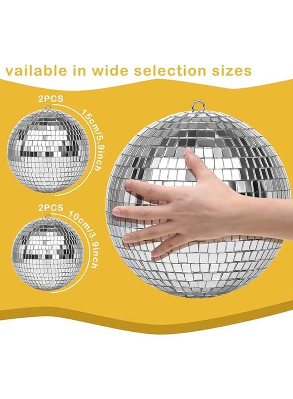 Reflective 15Cm Mirror Hanging Large Disco Ball Ornament For Party Holiday Wedding Dance And Music Festivals Decor, 4 Pieces, Silver