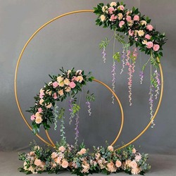 Round Backdrop Stand Metal Arch Decoration, 2-Meter, Gold