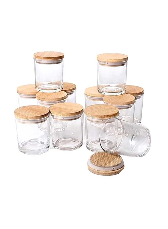 Clear Glass Jar with Wood Lid, 6 x 300ml, Transparent