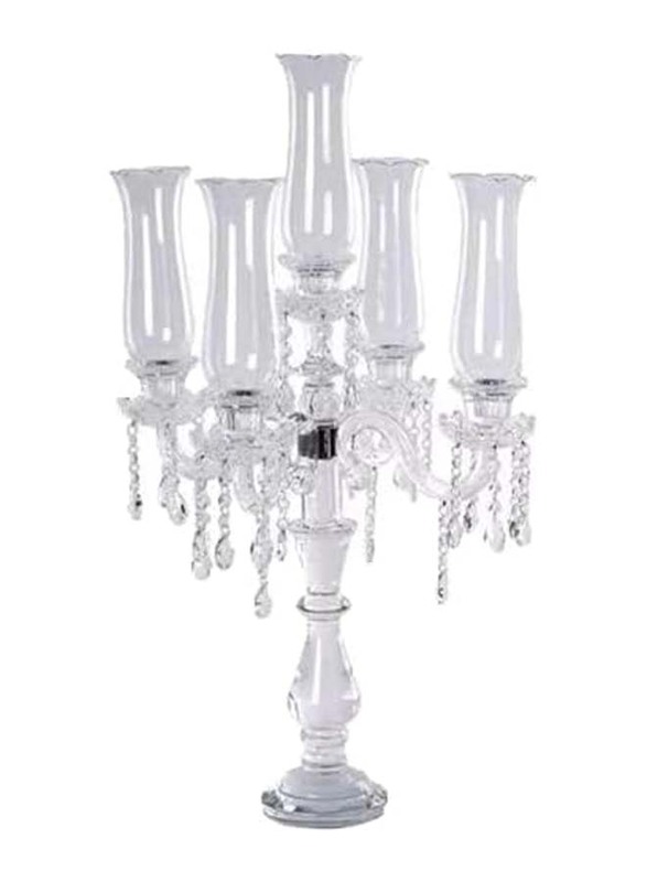 Elegant Crystal Glass Candle Stick Holders with 5 Arms, Transparent