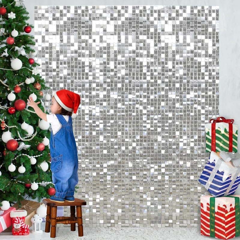 Shimmer Stand Square Wall Panels Backdrop, 24 Pieces, Silver