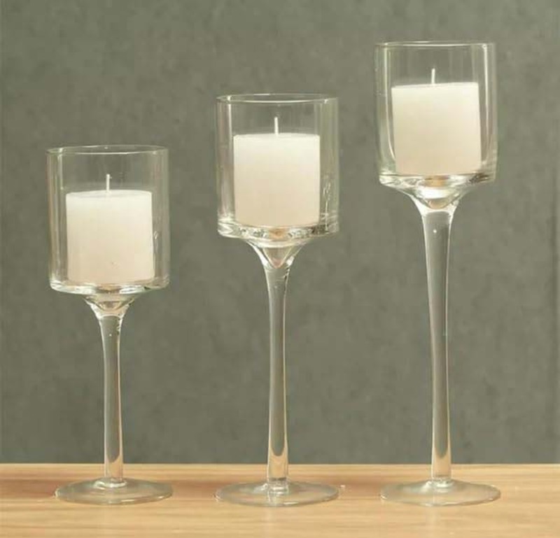 Candle Glass Holder Set, 3 Pieces. Transparent