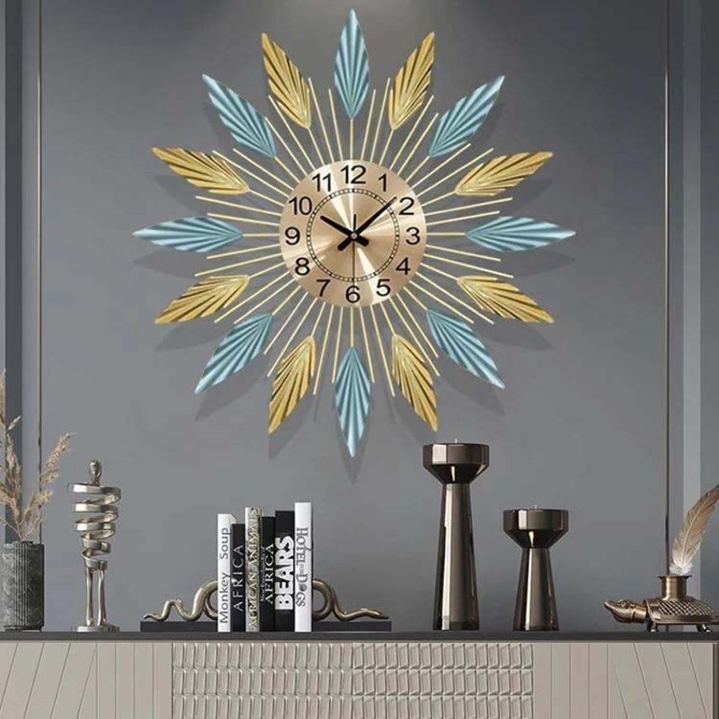 Feathers Style Metal Wall Clock, 66 x 66 x 66cm, Multicolour