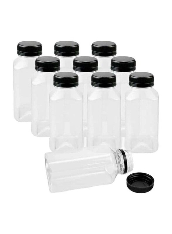 

Generic 250ml 12-Piece Square Clear Pet Bottle with Plastic Black Lid, FOSBLSH0259, Transparent