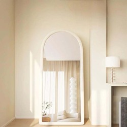 Velvet Frame Arch Shape Mirror for Floor Decoration, White