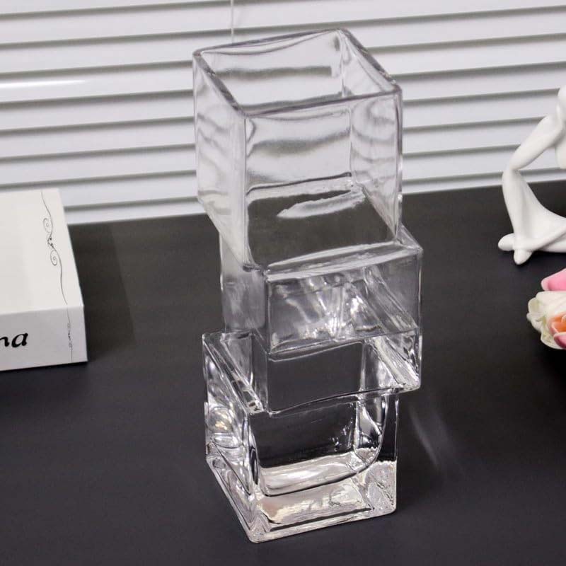 Square Glass Vase, 30 x 30 x 10cm, Transparent