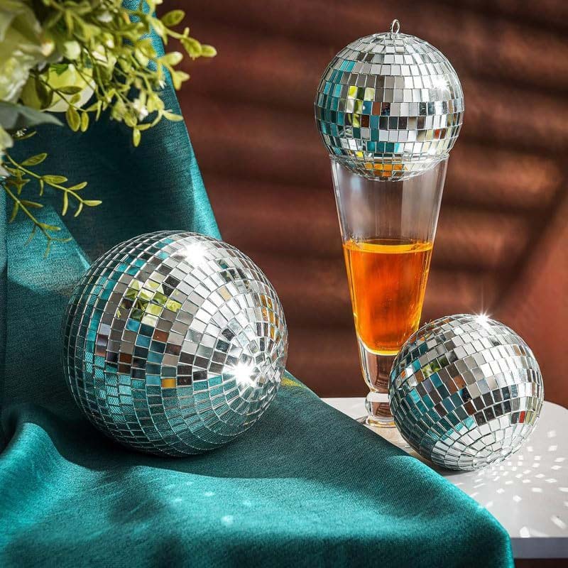 Reflective 15Cm Mirror Hanging Large Disco Ball Ornament For Party Holiday Wedding Dance And Music Festivals Decor, 4 Pieces, Silver