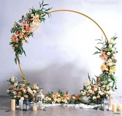 Round Backdrop Stand Metal Arch Decoration, 2-Meter, Gold