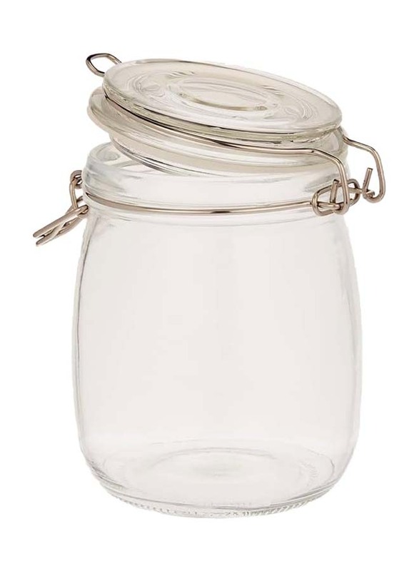 Glass Airtight Clip Jar with Glass Lid, 4 x 1000ml, Transparent