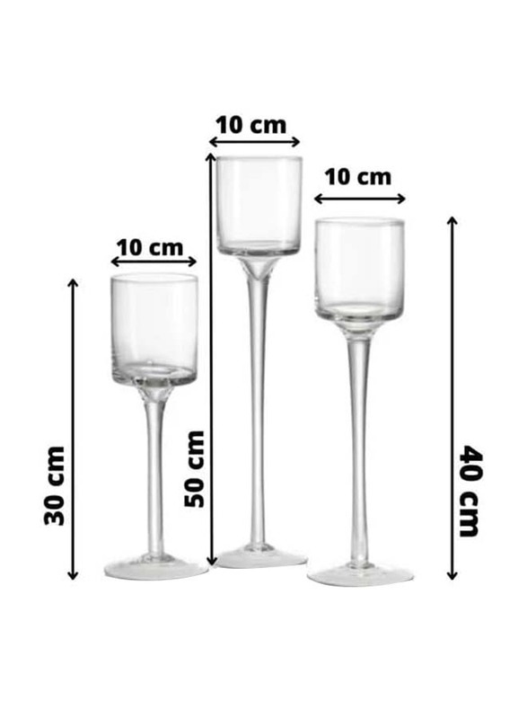 Candle Glass Holder Set, 3 Pieces. Transparent