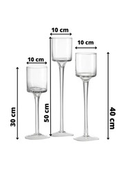 Candle Glass Holder Set, 3 Pieces. Transparent