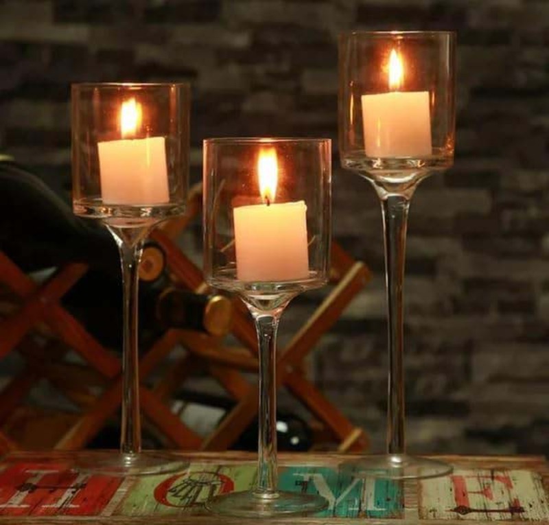 Candle Glass Holder Set, 3 Pieces. Transparent