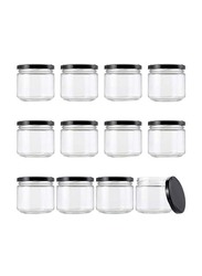 Clear Glass Jar with Black Metal Lid, 8 x 420ml, Transparent