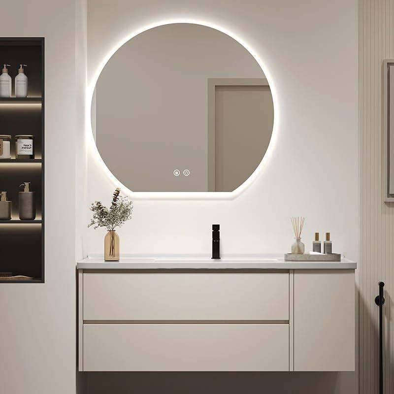 Half Moon Shape Round Wall Mirror with Led, Clear