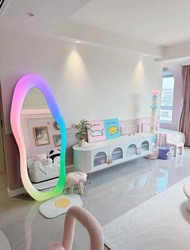 Unique Shape with RGB Light Velvet Frame Mirror, Multicolour