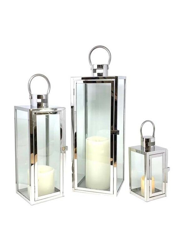 

Generic Outdoor Hurricane Square Candle Lantern Set, 12 x 4.5 x 4.5cm, Silver