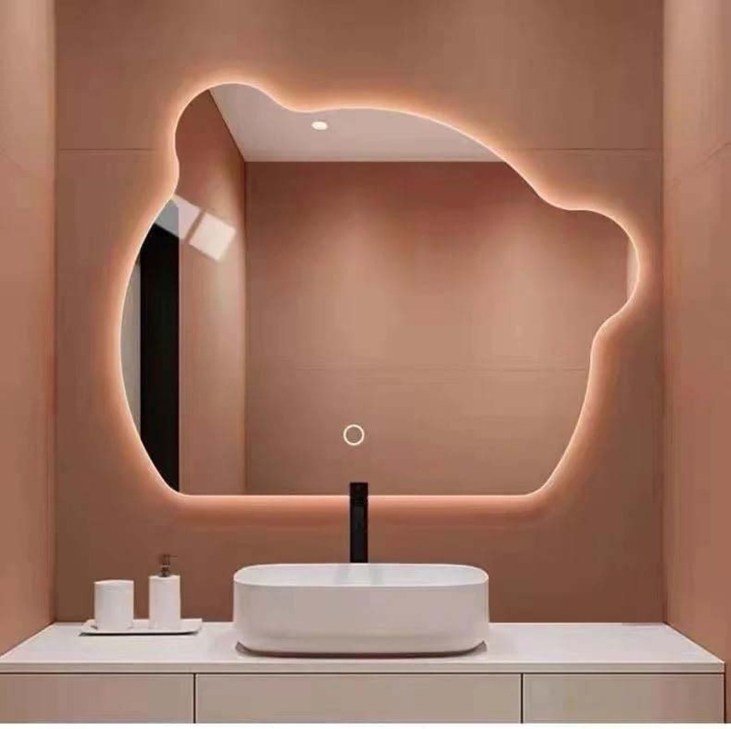 Unique Shape Frameless Mirror with LED Light, 100 x 100 x 120cm, Clear