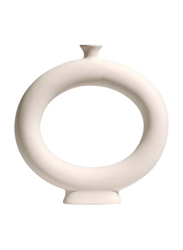 Single Rose Round Ceramic Vase, 24.5x5x22.5cm, White