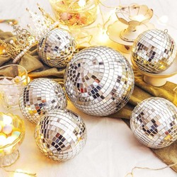 Reflective 15Cm Mirror Hanging Large Disco Ball Ornament For Party Holiday Wedding Dance And Music Festivals Decor, 4 Pieces, Silver