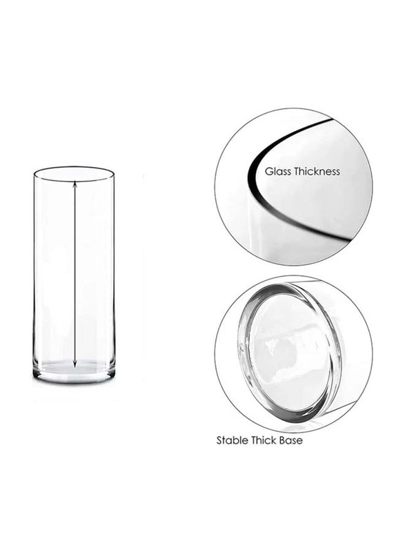 Glass Cylinder Vases Set, 10 x 10 x 30cm, 4 Pieces, Transparent