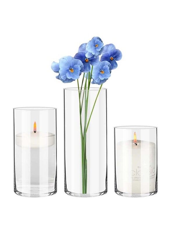 

Generic Glass Cylinder Vases Set, 10 x 10 x 25cm, 3 Pieces, Transparent