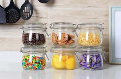 Glass Airtight Clip Jar with Glass Lid, 6 x 500ml, Transparent