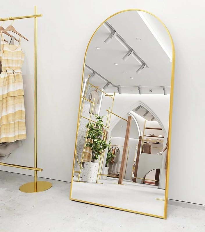 Over Size Arch Shape Mirror For Floor Decoration, Gold/Clear