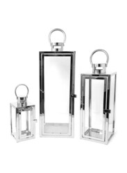 Outdoor Hurricane Square Candle Lantern Set, 21 x 8.5 x 8.5cm, Silver