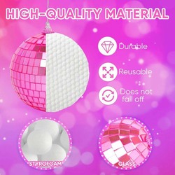 Reflective 10Cm Mirror Hanging Large Disco Ball Ornament For Party Holiday Wedding Dance And Music Festivals Decor, 36 Pieces, Pink