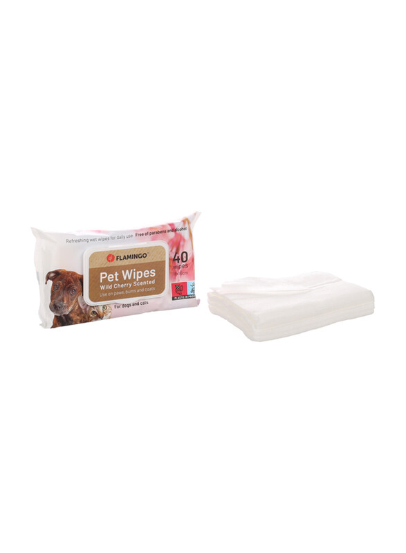 

Flamingo Wild Cherry Pet Wipes, 40 Sheet, White