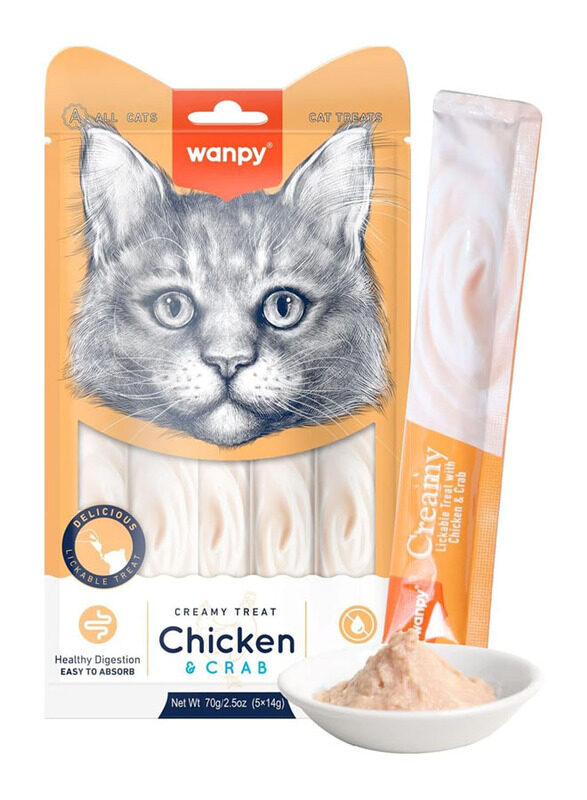 

Wanpy Creamy Lickable Treats Chicken & Crab Flavour Cats Wet Food, 70g