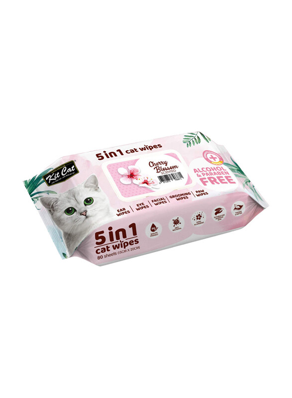 

KitCat 5 In 1 Cherry Cat Wipes, 80 Sheets, White