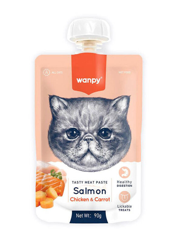 

Wanpy Tasty Meat Paste Salmon Chicken with Carrot Lickable Cat Wet Food, 90g