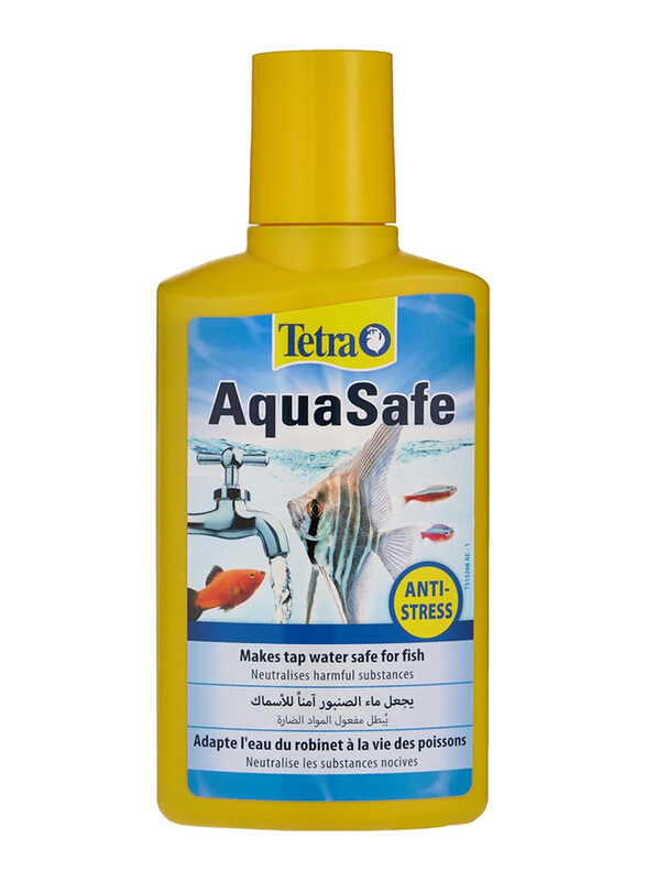 

Tetra AquaSafe Aquarium Water Conditioner Anti Chlorine Chloramine N Heavy Metals Fish Protection, 250ml, Yellow