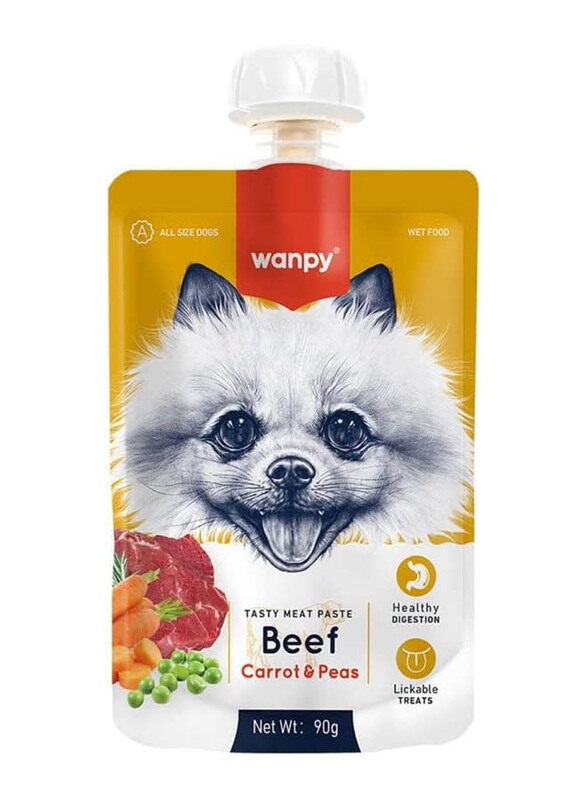 

Wanpy Tasty Meat Paste Beef Carrot & Peas Dogs Wet Food, 90g