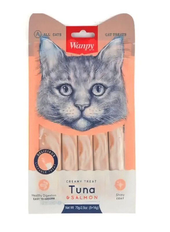 

Wanpy Adult Creamy Lickable Treats Tuna & Salmon Cats Wet Food, 70g