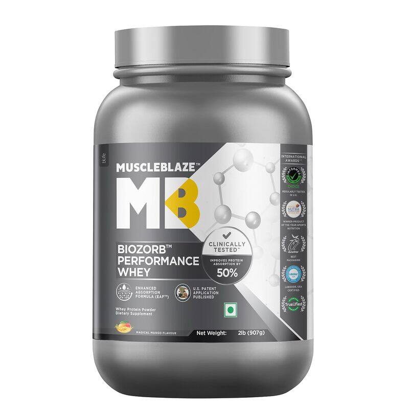 

MuscleBlaze Biozorb Performance Whey Protein (Magical Mango, 2lb / 907g)