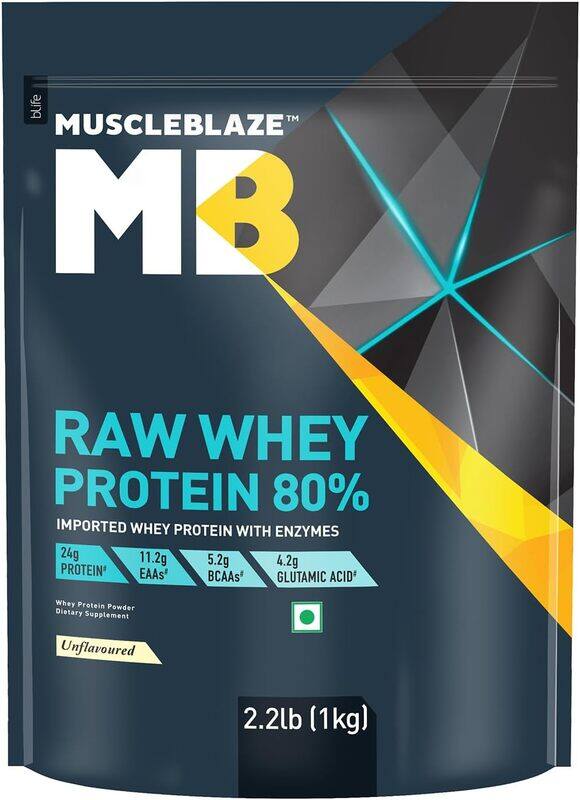 

Protien MuscleBlaze Raw Whey Protein Concentrate 80% (Unflavoured, 2.2lbs / 1kg)