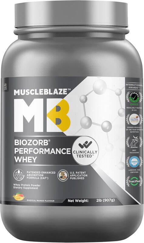 

Protien MuscleBlaze Biozorb Performance Whey Protein (Magical Mango, 2lbs / 907g)