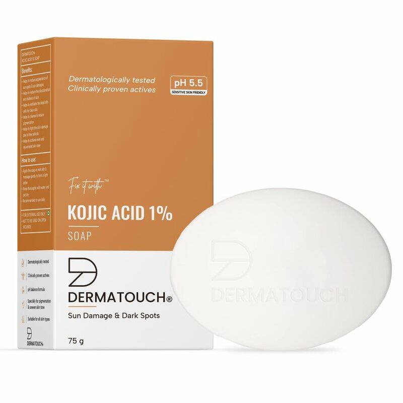 

DERMATOUCH Kojic Acid 1% Soap with Glutathione, For Pigmentation & Sun damage, Soap for Men & Women, Suitable for All Skin Types - 75g